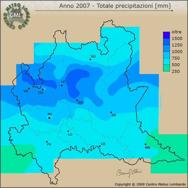 CML Mappe La carta della precipitazione totale per l anno 2007